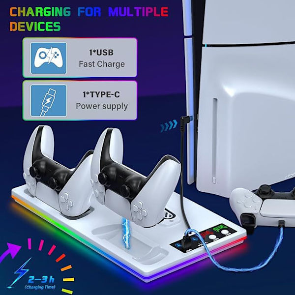 Køleventilator - Med stativ og controller-ladestation til Ps5/Ps5 Slim/Ps5 Pro (hvid)