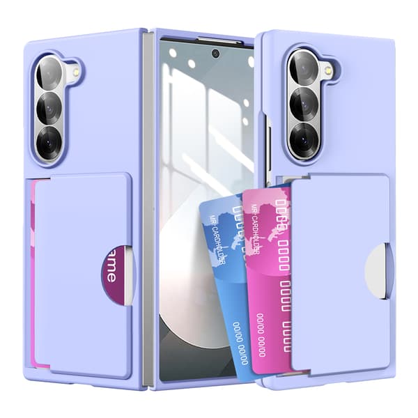 Etui til Samsung Z Fold 7, hardt PC-bakdeksel med kortholder og støtte (lys lilla)