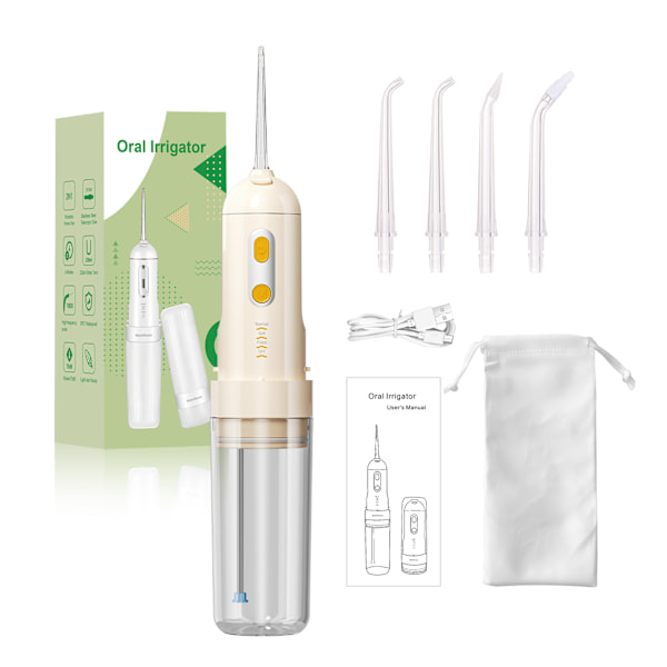 Oral Irrigator - 200 ml vattentank med 4 munstycken, för ortodonti, gul