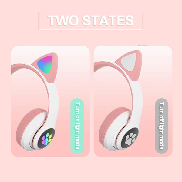 Langattomat Bluetooth kuulokkeet Cat-korvakuulokkeet LED-valolla Pink