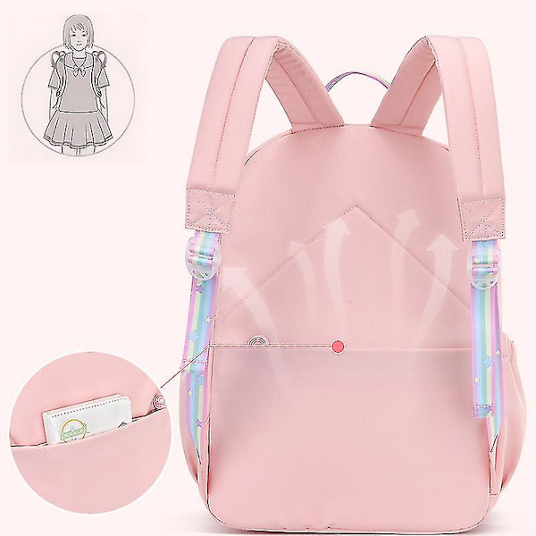 Koreansk regnbue skulderrem skoletaske til teenagere Vandtætte rygsække Pink for Grade 1 to 3