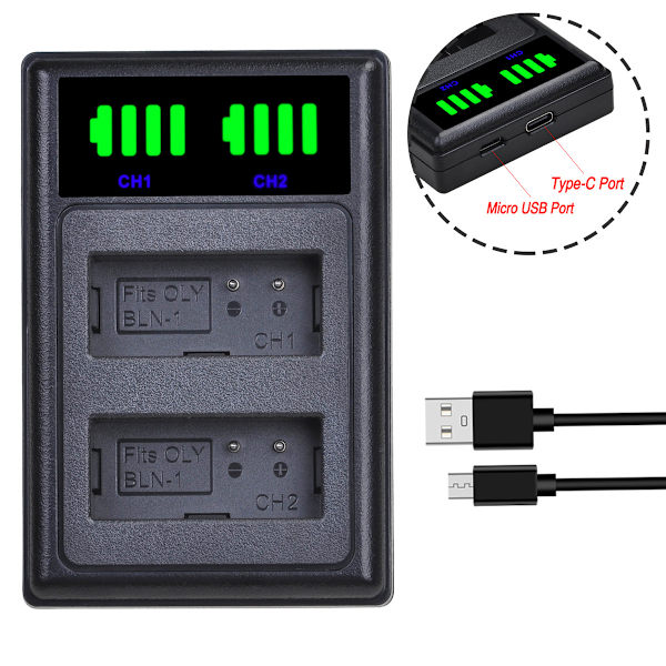 Batterilader for Olympus-kamera BLN-1 lader, E-M5 M-5 M5 II E-M1 PEN E-P5 EP5