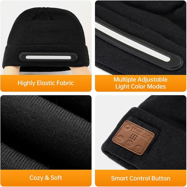 LED Mössa med Bluetooth - Med Högtalare, Handsfree-Samtal (Färgglada Ljus)