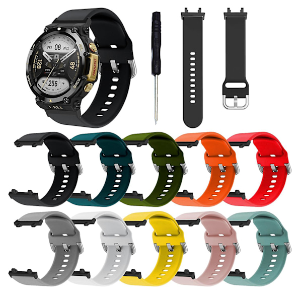 For Huami Amazfit T-Rex 2 Silikonurrem Justerbar Håndleddsrem med Firkant Spennespenne Pink