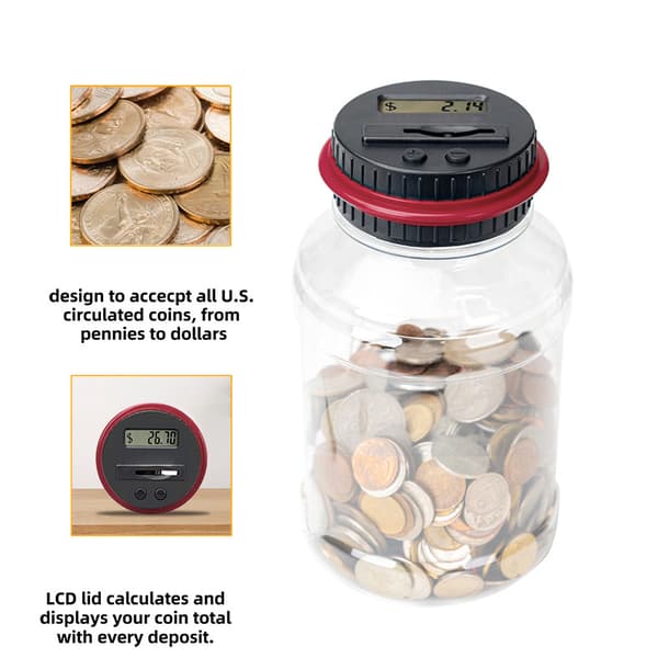Spargris, LCD-skjerm, automatisk myntteller, grønn