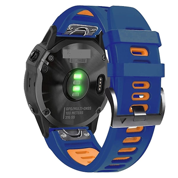 26 mm:n silikonikellon watch Garmin Fenix ​​7x:lle Midnight Blue Orange