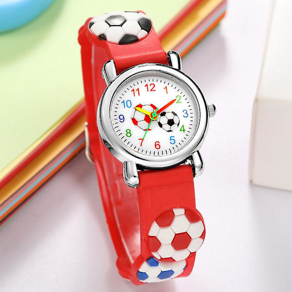 Farfi Børnefodboldmønster 3D Relief Armbåndsur Red