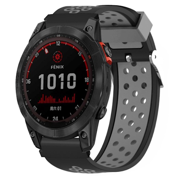 22mm PC-liitin kaksivärinen silikoniranneke Huami Amazfit Falconille/ Garmin Fenix 7/6/5 Black Grey