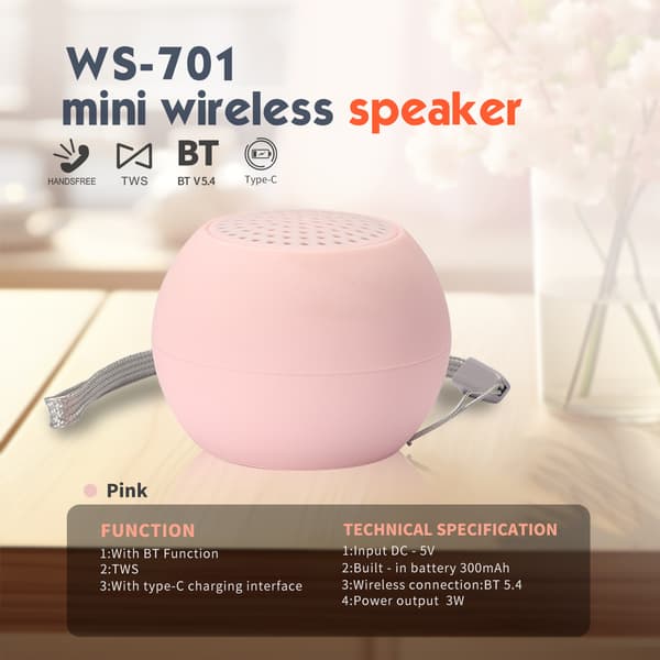 Bluetooth-højttaler Ws-701 Tws Bluetooth 5.4 (Pink)