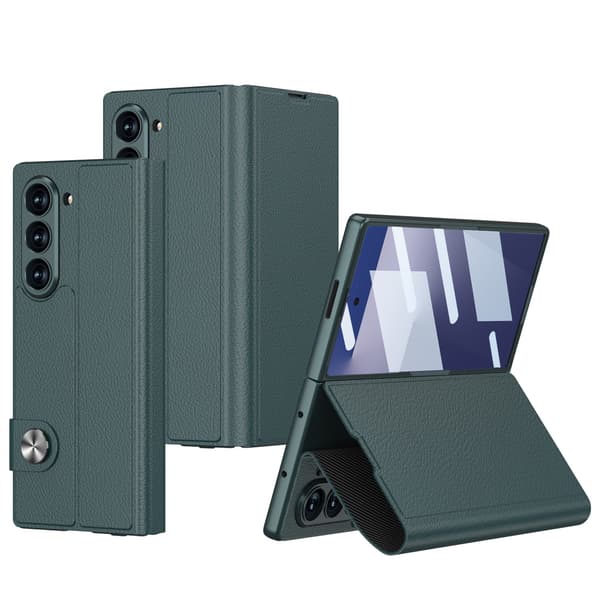Etui til Samsung Galaxy Z Fold7, foldbart hængsel flip læder med 2 kortpladser (grøn)