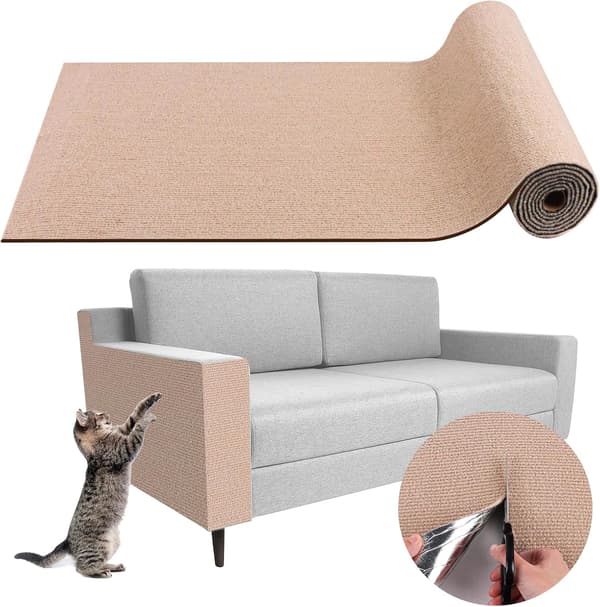 Kattekløsmatte - Selvklebende DIY Sofa Kattekløbeskyttelse (Khaki, 30×100Cm)