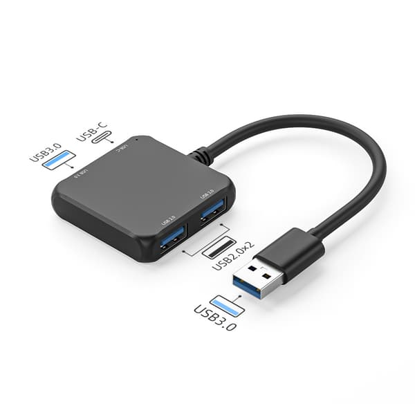 Adapteri - Usb Hub Multiport, 4 in 1 Usb C/Usb-jakaja, 2 Usb 2.0 & 1 Usb3.0 & 1Type C