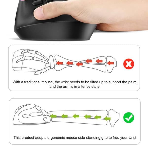 Trådlös mus BT, 57° handledsvänlig ergonomisk, tysta klick, 2.4G/BT 5.2 (vit)