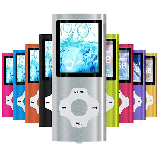Mp3-spelare/Mp4-spelare med 64gb/32gb/16gb minne SD-kort Smal klassisk digital LCD-skärm 1,82 tums skärm Mini USB port med FM-radio, röst silver 8GB