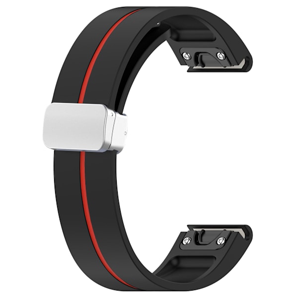 Sølvspenne Silikonbånd 26mm Klokkestropp For Garmin Tactix 7 Pro / Fenix 7x/6x/6x Pro/5x Plus Black Red