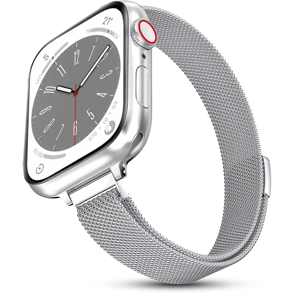 Milanese öglerem för Apple Watch Band 40 mm 44 mm 41 mm 45 mm 38 mm 42 mm 49 mm 45 mm smalt armband Iwatch Series 3 4 6 Se 7 8 Ultra 42mm 44mm 45mm 49mm slim silver