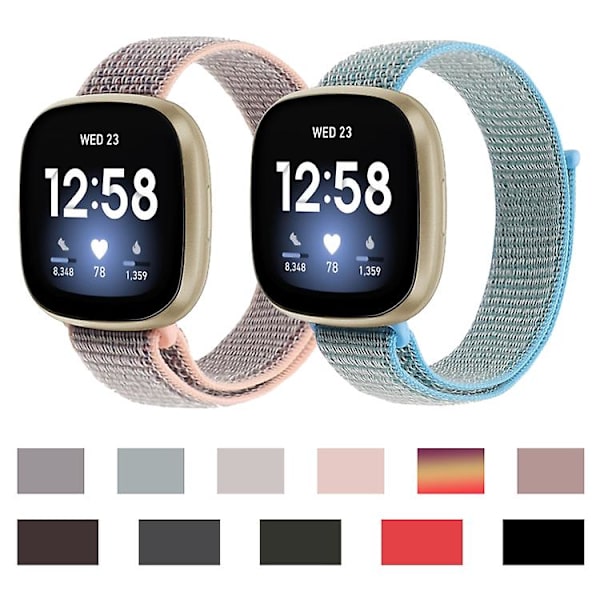 For Fitbit Versa 3 Nylon Loop Klokkereim HOS Rainbow