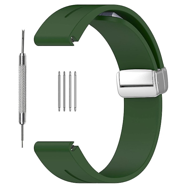 22mm Silikonihihna magneettisella hopeasoljella Huawei Watch Gt 4 46mm/samsung Galaxy Watch3 45mm/garmin Venu 3 Army Green