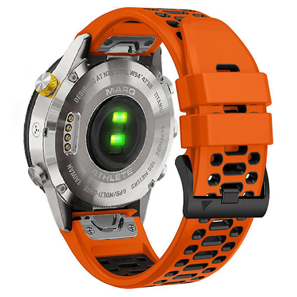 Til Garmin Fenix 7/ 7 Pro Silikonurrem 22mm Dual Color Band med 3 rækker huller Orange Black