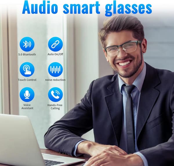 Smarte briller Ky02, Bluetooth-lyd, med mikrofon og høyttalere, polariserte solbrilleglass (gull)