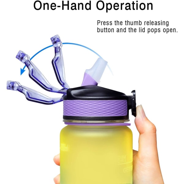 32 oz läckagesäker dricksvattenflaska med tidsstämpel och kopp Halm finns Ombre Yellow Purple