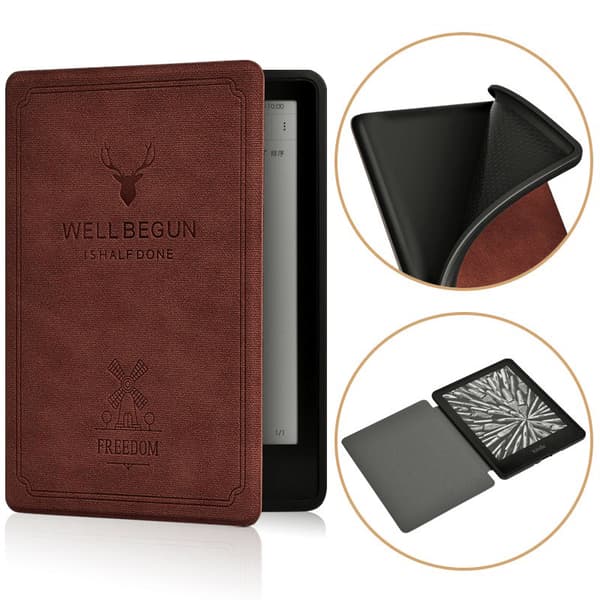 Etui - Til Kindle Paperwhite 12. generation 7 tommer model, gevirprægning (brun)