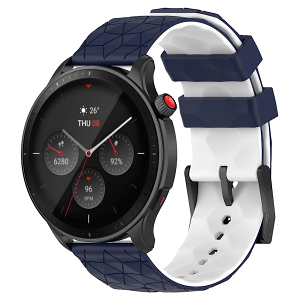 Klokkearmbånd for Huami Amazfit GTR 4 46mm, Fotballmønster Dual-color 22mm Silikonklokkebånd Midnight Blue  White