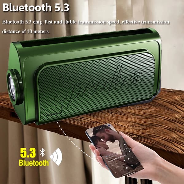 Bluetooth-kaiutin aurinkoenergialla ulkokäyttöön, LED-taskulamppu, FM, USB, TF-korttituki (vihreä)