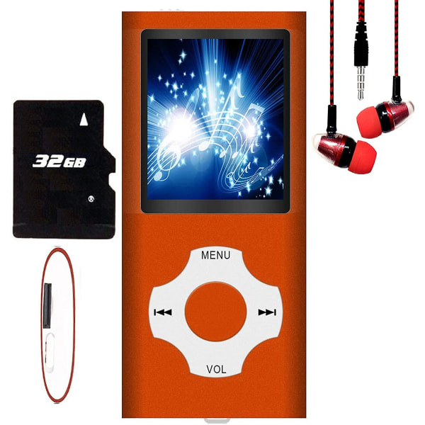 Mp3-spiller/Mp4-spiller med 64gb/32gb/16gb minne SD-kort Slank klassisk digital LCD-skjerm 1,82 tommers skjerm Mini USB-port med FM-radio, stemme Orange 16GB