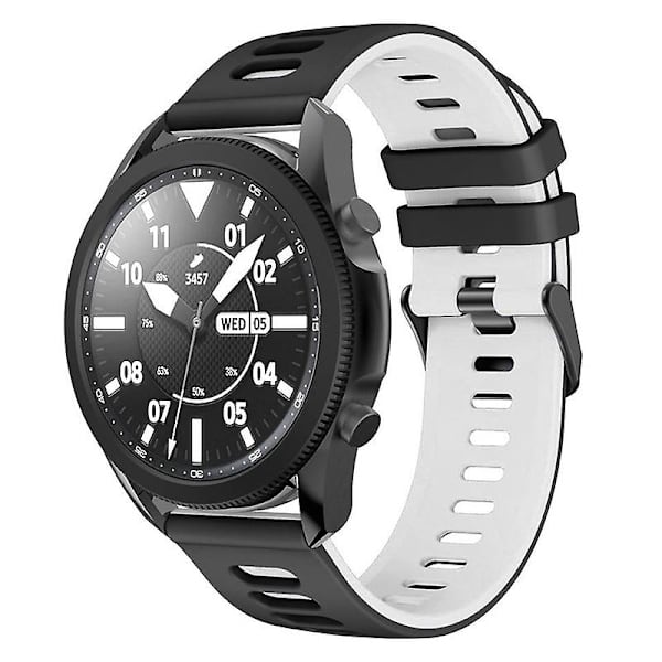 22mm tofarget silikonrem for Samsung Galaxy Watch3 45mm / Garmin Venu 3 Black White
