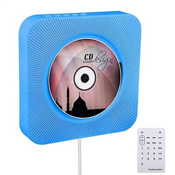 Bluetooth Cd-spelare Väggmonterbar Hem Audio Boombox Med Fjärrkontroll Hifi Högtalare Full Band Fm Radio blue