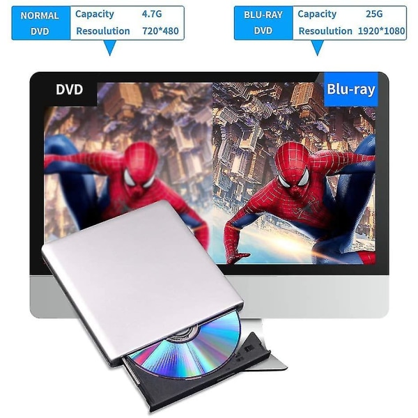 Ssdlv eksternt Blu-ray dvd-drev 3d, usb 3.0 og type-c Bluray cd-dvd-læser