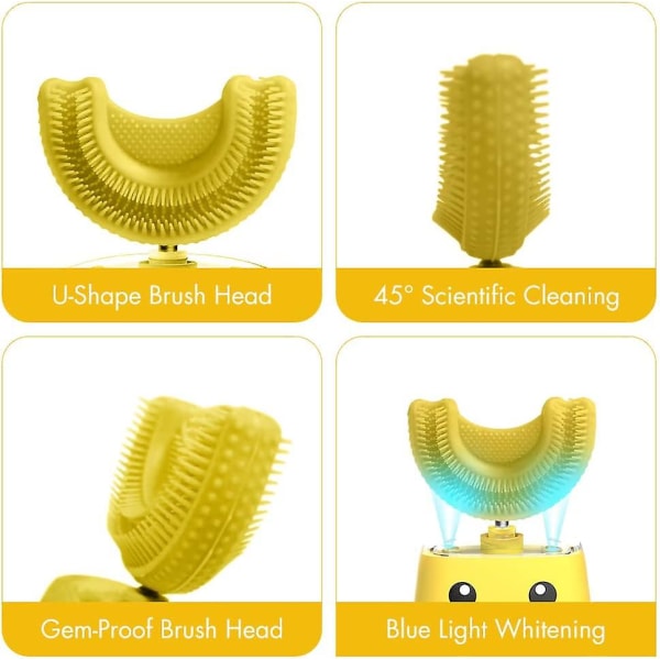 Automaattinen hammasharja U-muotoiset päät, jotka on valmistettu elintarvikelaatuisesta silikonista, sopivat lapsille U-muotoinen hammasharja, vaihtoharjaspää Yellow