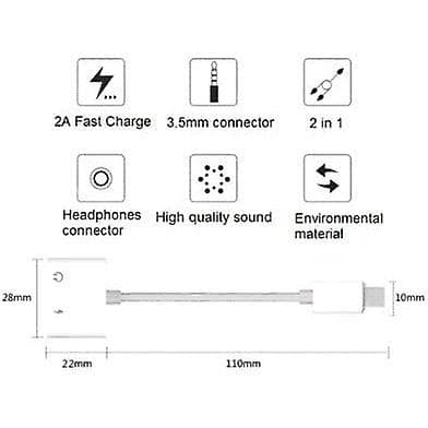 iPhone til 3,5 mm splitter 2-i-1-adapter til aux-hodetelefon og lader