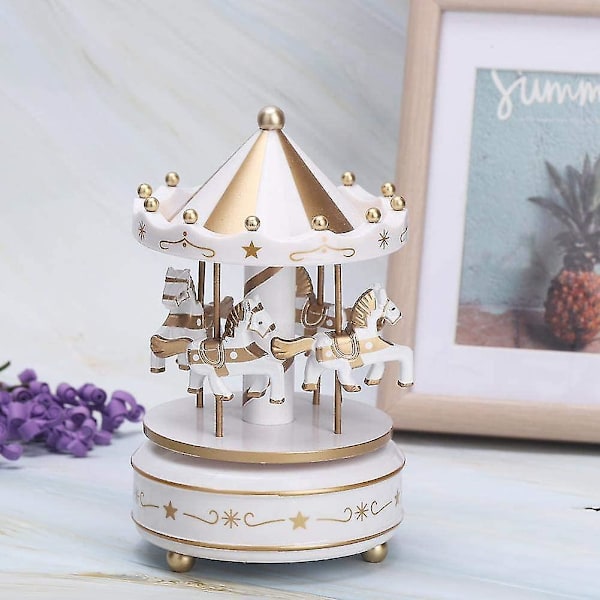Carousel Music Box Carousel Gift -syntymäpäivälahja (valkoinen)
