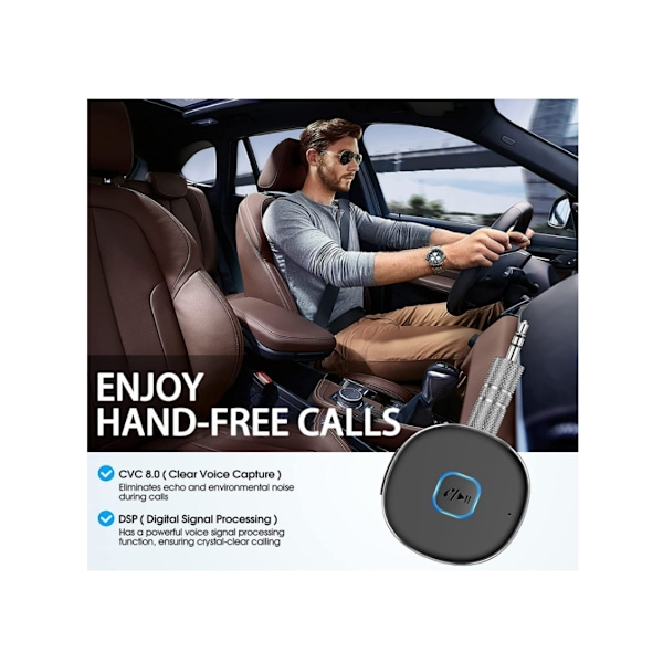 Bluetooth Bil Aux Adapter, Bluetooth Mottaker For Bil Bluetooth Mottaker 5.0, Bærbar Aux Adapter For Bil,
