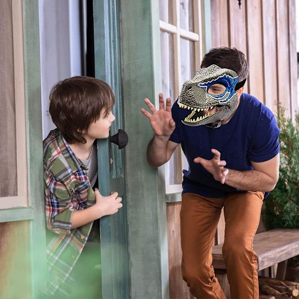 Blue Dinosaur Mask - Jurassic World Raptor Dinosaur tilbehør - Let at bære med sikker rem - Dino Cosplay