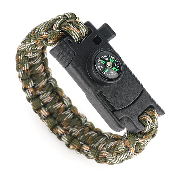 Paracord-ranneke - Paracord-terä - Pilli - Kompassi (armeijanvihreä naamiointi)