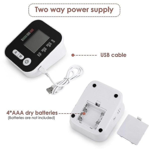Elektrisk överarms blodtrycksmätare Digital automatisk medicinsk utrustning för hemmet Hjärtslag Sfygmomanometer Pulsometer Mät