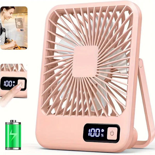 Pöytätuuletin - 1800Mah USB Ladattava Cruise-tuuletin, 5-nopeuden säätö, Pinkki
