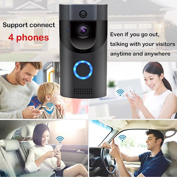 WiFi Dørklokke Kamera Vandtæt Video Dørklokke Kamera Smart IP Video Intercom Dørklokke (sort)