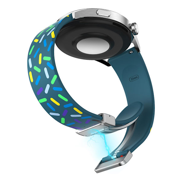 Kuosi silikonirannekkeet Samsung Galaxy Watch6 / Watch6 Classic / Watch 5 Pro / Watch4 Classic -kellolle, 20 mm:n ranneke Blackish Green Rainbow