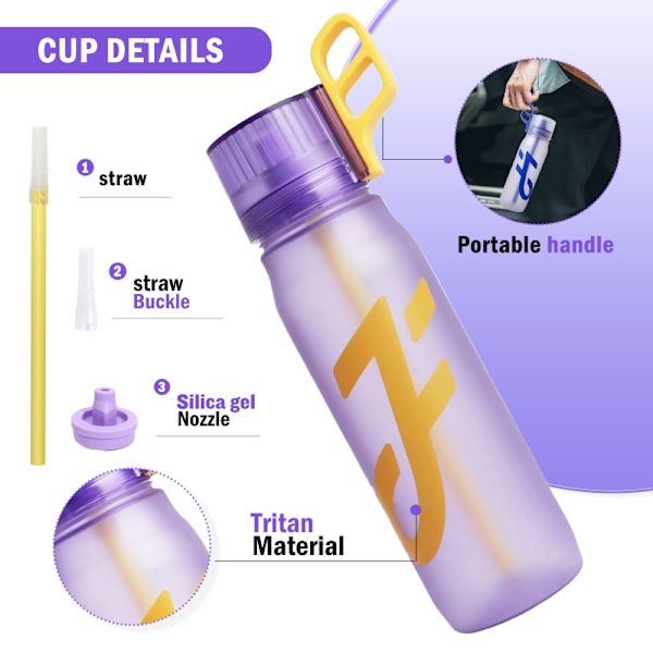 650 ml Luftflaske med 5 tilfældige smagspods, 0 sukker, BPA-fri Purple