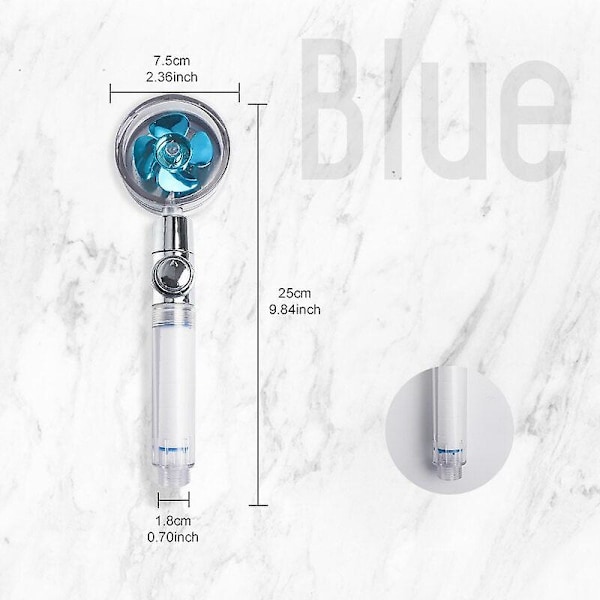 Vattenbesparande duschhuvud 360 graders flöde roterande regndusch med filter 1,5 m slang turbo duschhuvud badrumstillbehör 1pcs blue