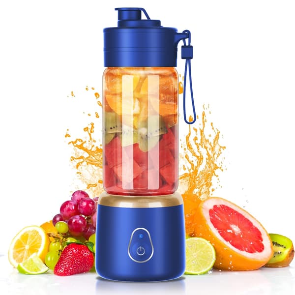 Blender, 10-bladet kniv, bærbar og USB genopladelig, 380 ml (blå)