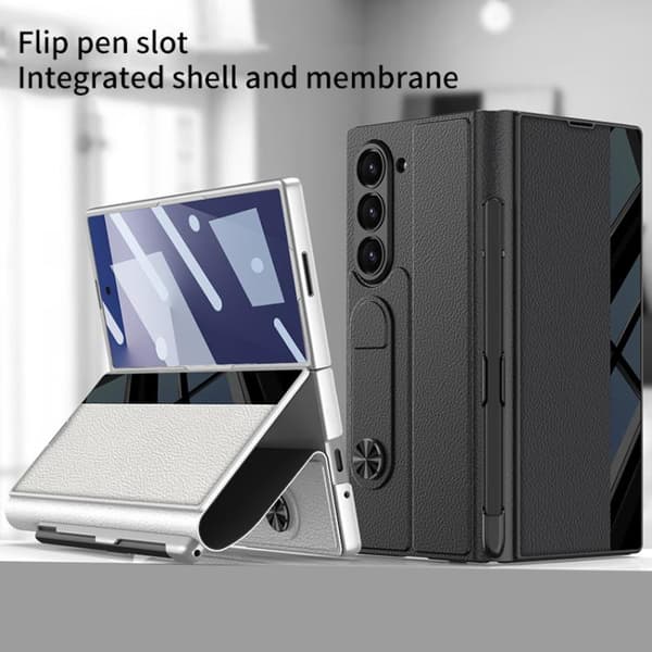 Etui til Samsung Z Fold 7, PC + PU læder flip-stander Black