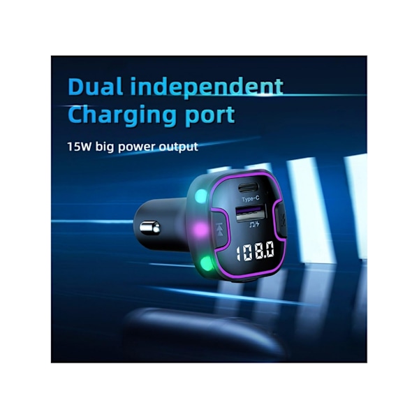 Bluetooth FM-sender til bil: Håndfri opkald, navigationsvejledning, HD 5.3 lydkvalitet, USB/Type-C (5V3.1A)