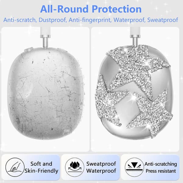 Etui til Airpods Max 1/2, 3-i-1 kopper/hodebånd/pute, stjernemønster (kompatibel, midnattsblå) Midnight Blue