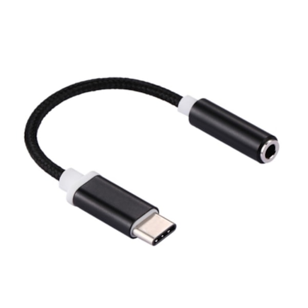 USB-C till 3.5mm Aux adapter i nylon - Svart Svart