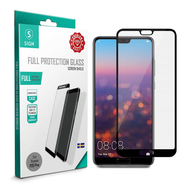 SiGN Heltäckande Skärmskydd i Härdat Glas för Huawei P20 Pro - Svart Svart